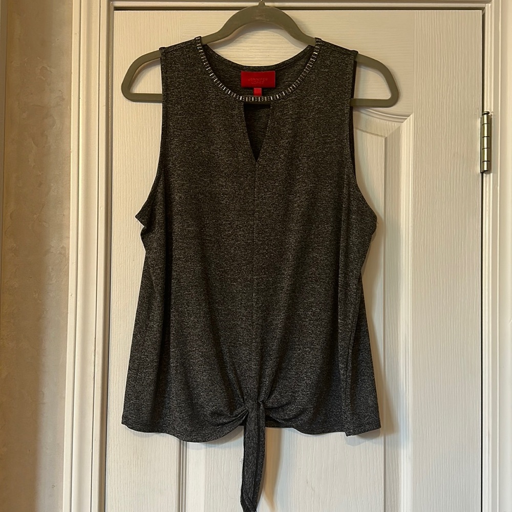 Jennifer Lopez Gray Sleeveless Tie-Front Blouse